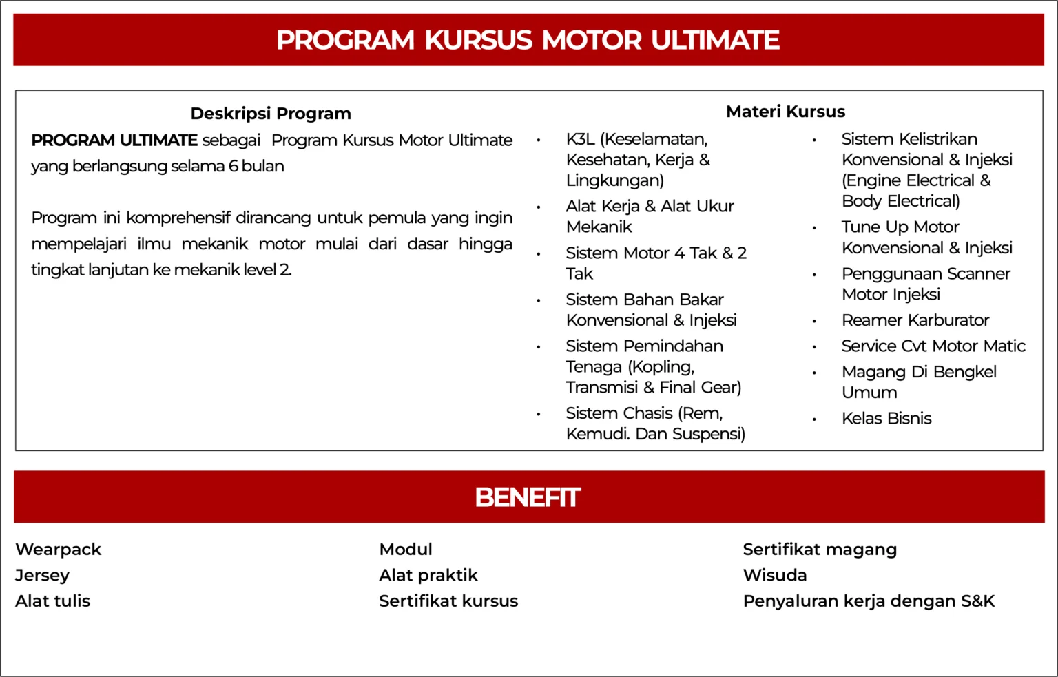 program kursus motor ultimate