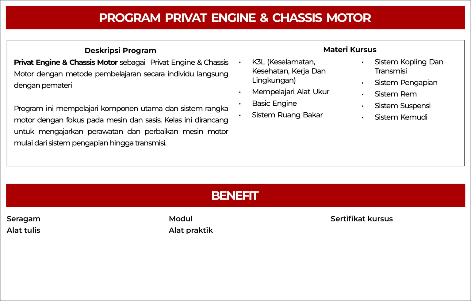 Program Kursus Privat Engine Chasis – MechanicsPro Academy