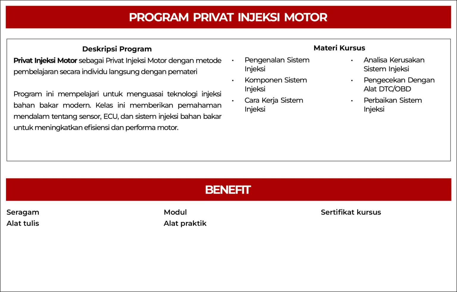 Program Kursus Privat Injeksi Motor – MechanicsPro Academy